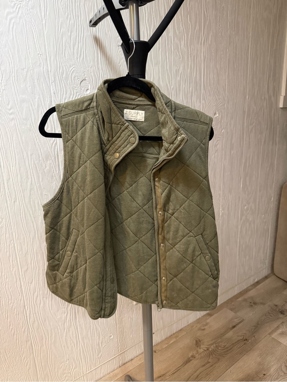 Z Supply Olive Quilted Snap-Front Vest